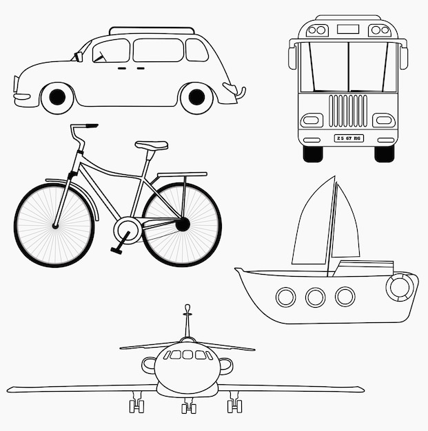 Vetor ilustração vetorial para livros de colorir. esboço preto dos desenhos animados de um transporte em um fundo branco.