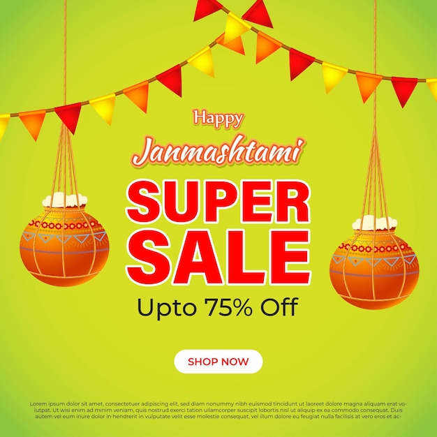 Ilustração vetorial para o festival indiano Janmashtami Sale banner