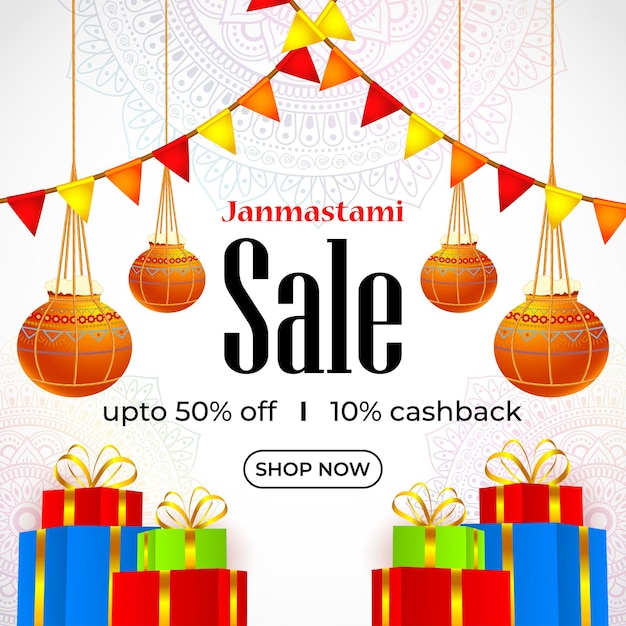 Ilustração vetorial para o festival indiano Janmashtami Sale banner