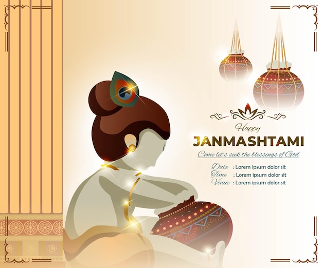 Ilustração vetorial para o modelo de convite do festival indiano janmashtami