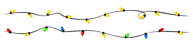 Vetor ilustração vetorial plana de luzes de natal giralda brilhante amarela e colorida de decoração de celebração elemento de design de decoração