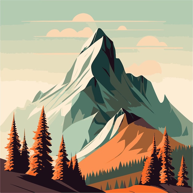 Ilustração vetorial plana de montanha com vista para o vale