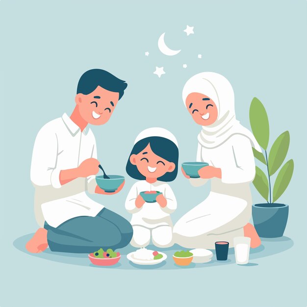 ilustração vetorial plana de pessoas quebrando o jejum design simples e minimalista