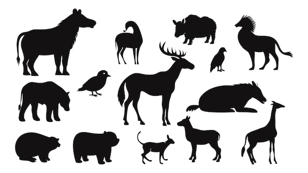 Ilustração vetorial plana de silhueta de animais em fundo branco