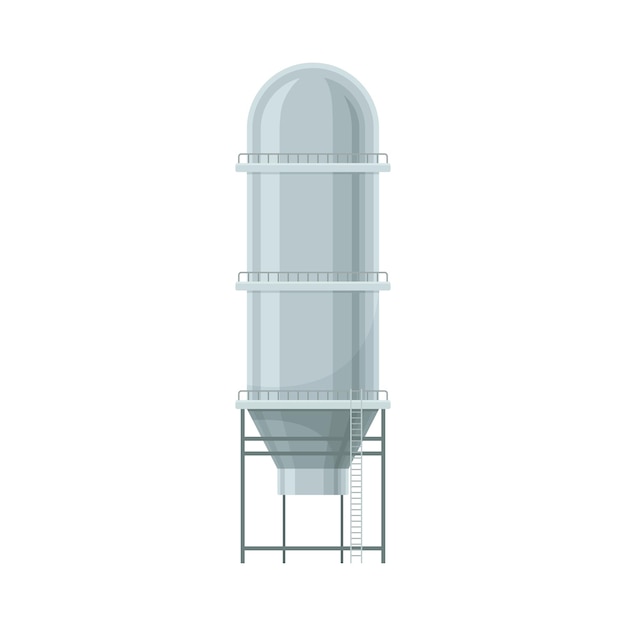 Ilustração vetorial plana de tanque de armazenamento de água de metal cinza de forma cilíndrica