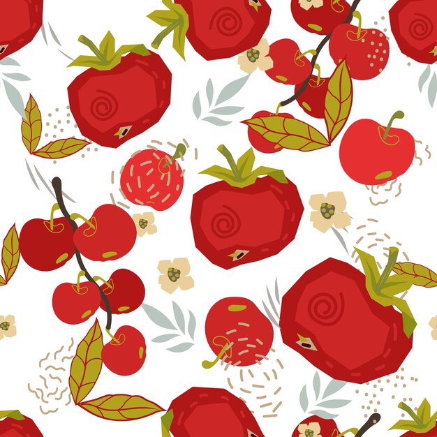 Ilustração vetorial plana de textura de padrão de tomate sem costura para embalagens de alimentos
