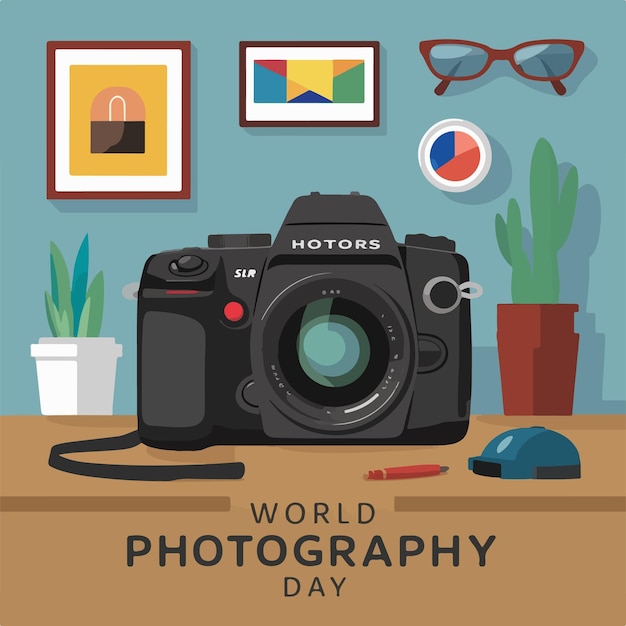 Ilustração vetorial plana do Dia Mundial da Fotografia
