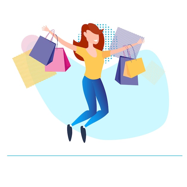 Ilustração vetorial plana Garota feliz com uma compra