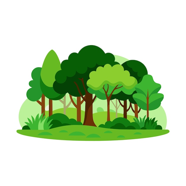 Ilustração vetorial plana isolada de floresta verde exuberante em fundo branco