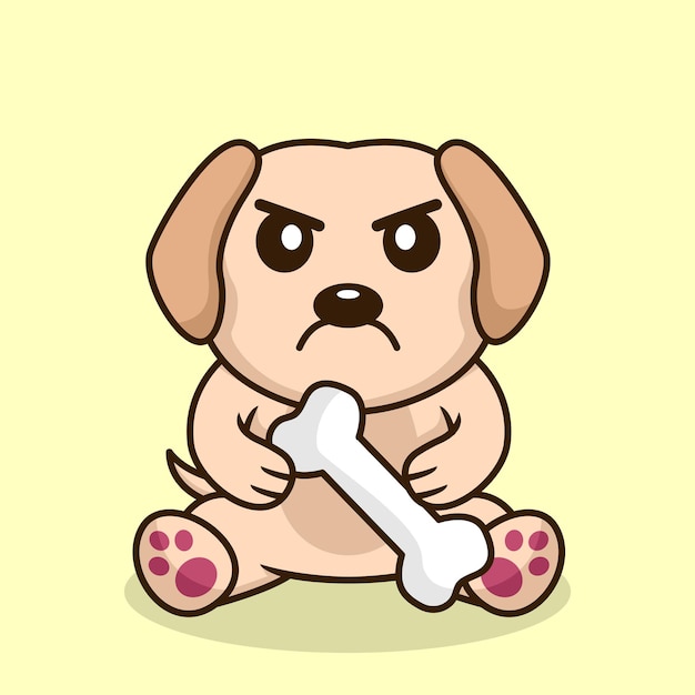 Ilustração vetorial premium de cachorro fofo carregando um osso