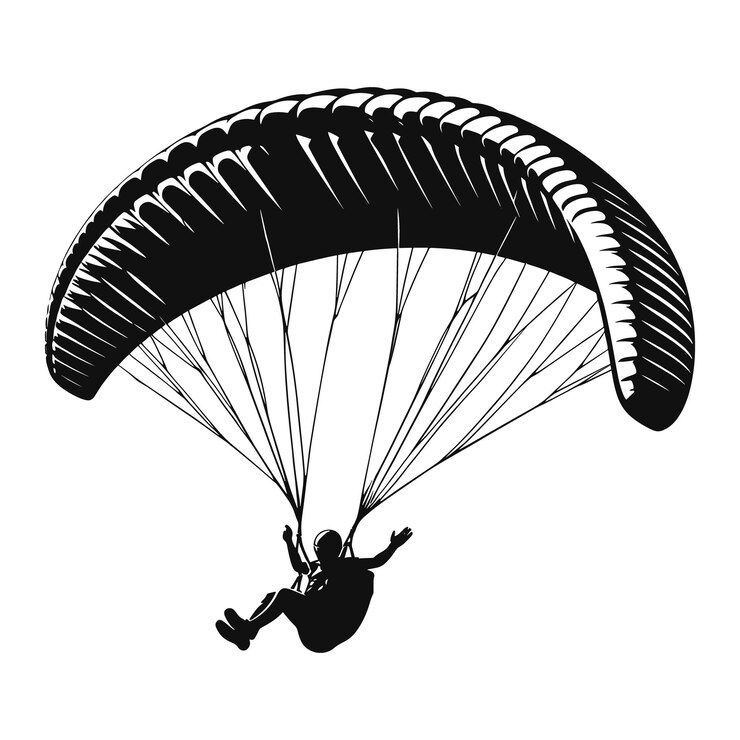 Ilustração vetorial preta da silhueta do logotipo de parapente