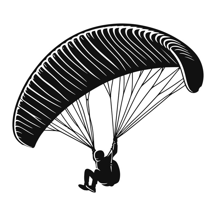 Ilustração vetorial preta da silhueta do logotipo de parapente