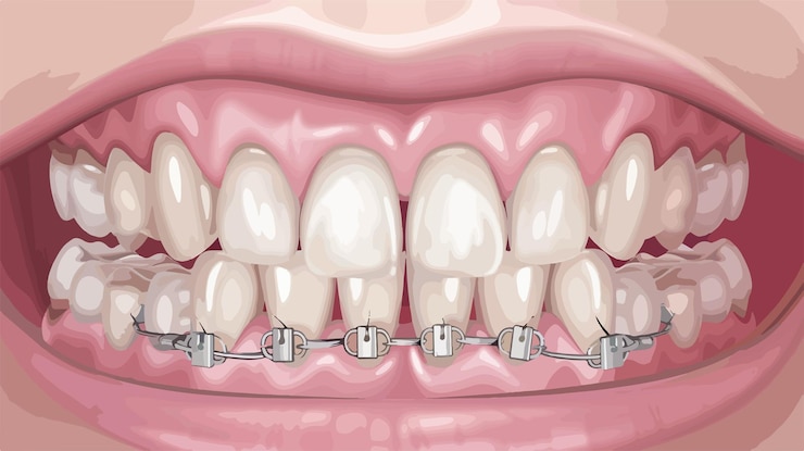 Vetor ilustração vetorial profissional de dentaduras dentárias com aparelhos ortopédicos