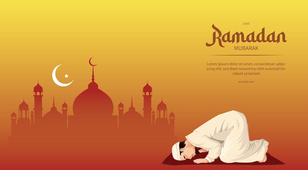 Ilustração vetorial Ramadan Desejando lâmpadas brilhantes árabes modelo de banner de postagem editável