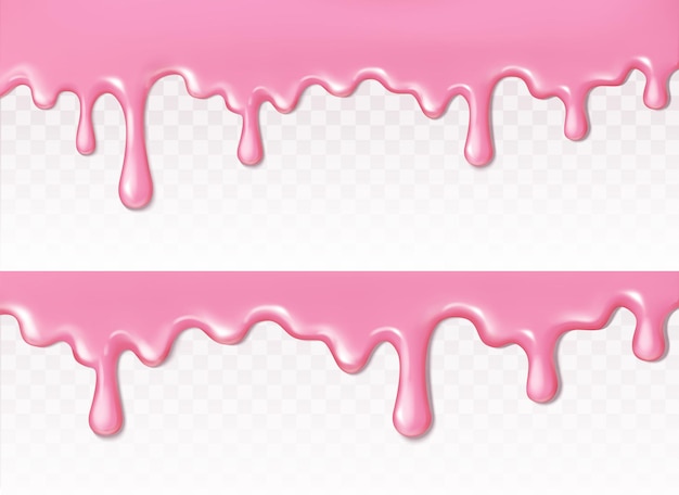 Ilustração vetorial realista borda de chocolate líquido rosa derretimento de gelado cor de pintura de gelo d
