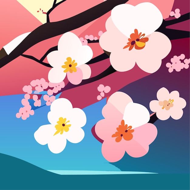 Ilustração vetorial realista de primavera com flor de cerejeira ou design de padrão