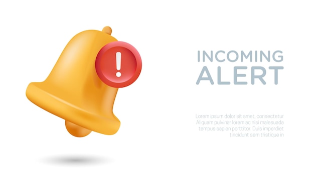 Ilustração vetorial realista em 3D da notificação do sino Icon de notificação de alerta de entrada