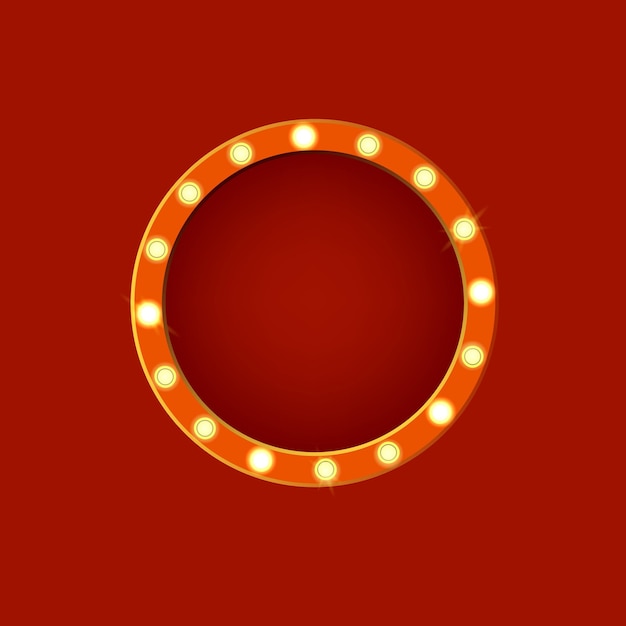 Ilustração vetorial redonda detalhada e realista de lâmpadas vintage Neon Glow Banner Frame