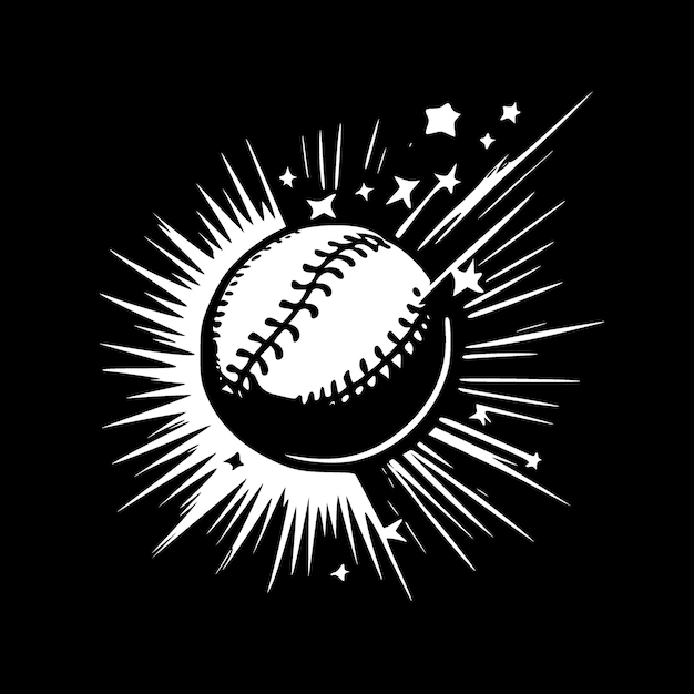 Ilustração vetorial retrô de beisebol preto e branco