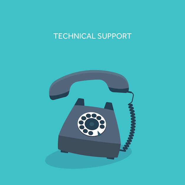 Ilustração vetorial Retro telefone Suporte técnico on-line