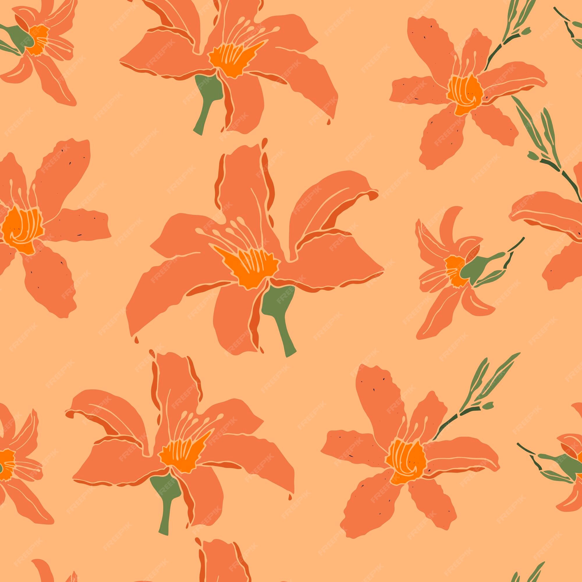 Papel De Parede Sem Costura Com Flores De Lilly Vermelho E Amarelo