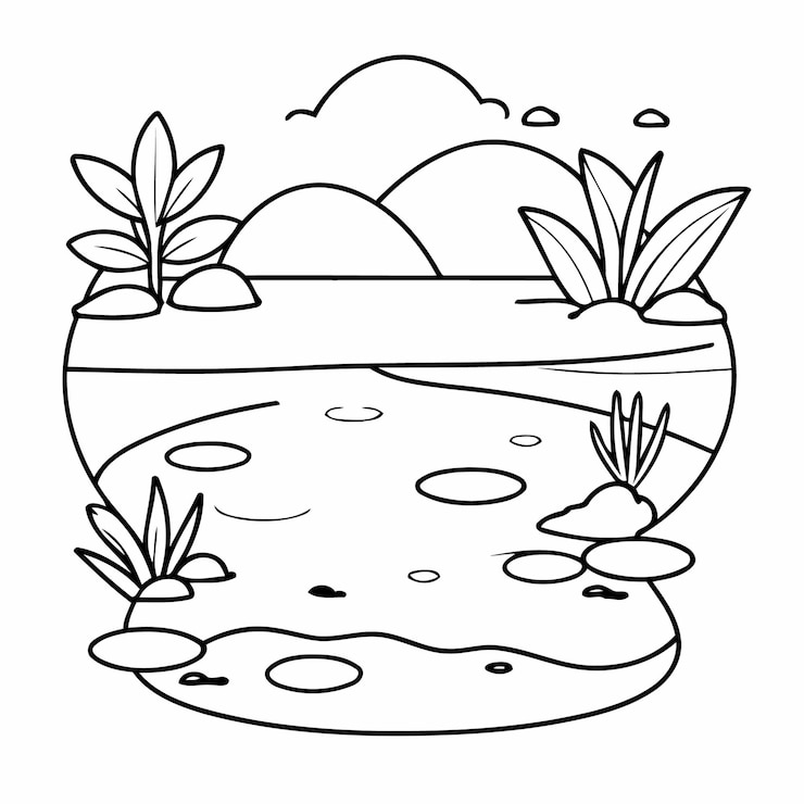 Vetor ilustração vetorial simples de atividade de coloração de doodle de lagoa para crianças