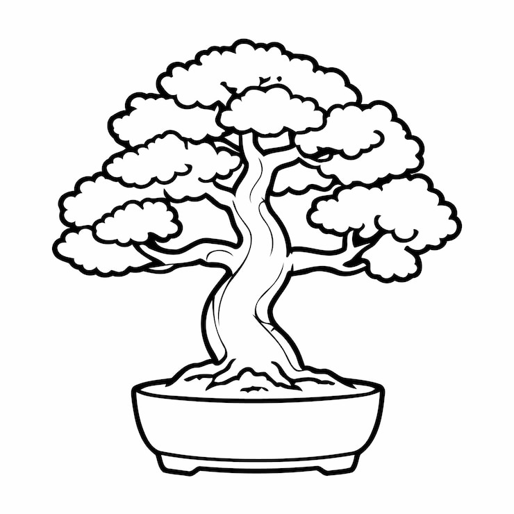 Vetor ilustração vetorial simples de bonsai para crianças página de coloração