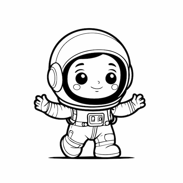Ilustração vetorial simples de doodle de astronauta para crianças página de coloração