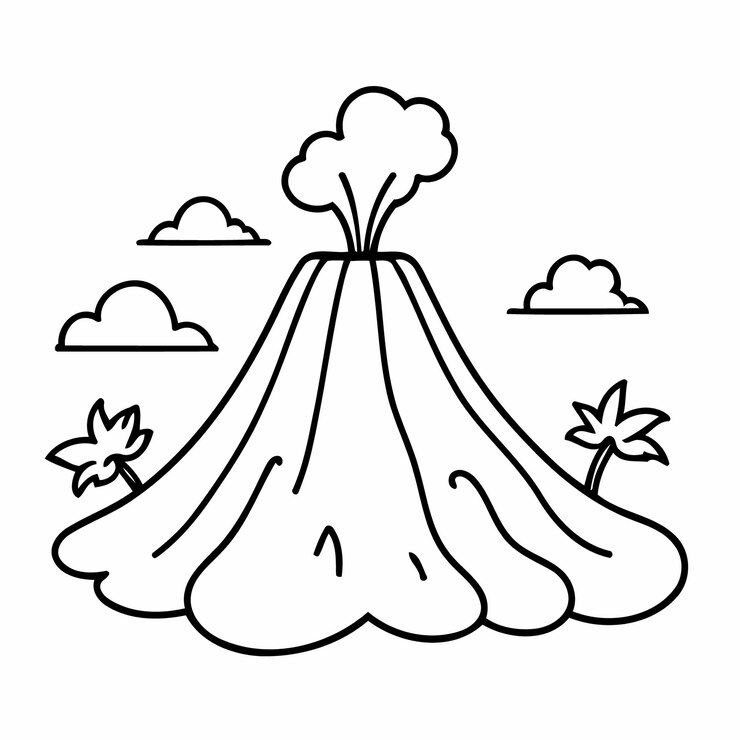 Vetor ilustração vetorial simples do desenho de vulcão para crianças pequenas atividade de coloração