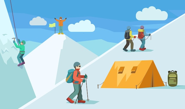 Ilustração vetorial sobre escalada de montanha