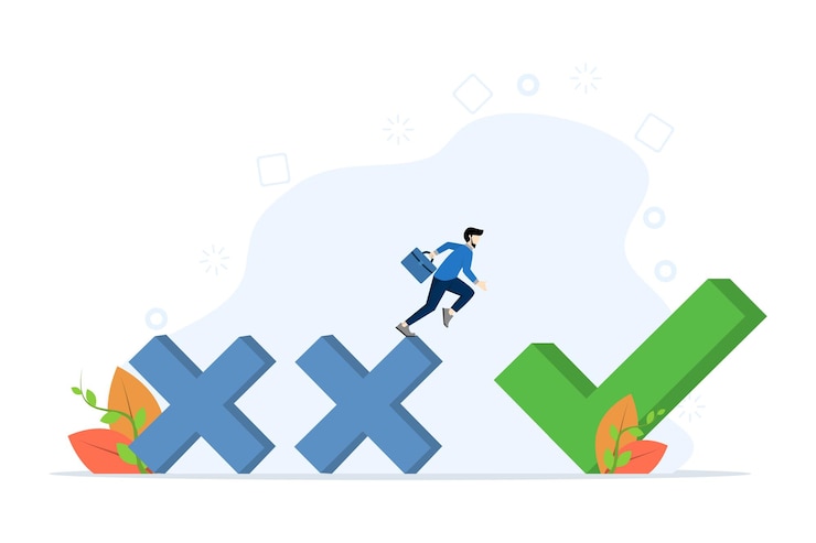 Vetor ilustração vetorial sobre o conceito de aprender com os erros para avançar em direção ao sucesso