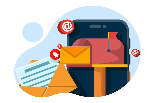 Ilustração vetorial sobre o conceito de e-mail e smartphone ou campanha de marketing por e-mail