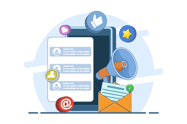 Ilustração vetorial sobre o conceito de e-mail marketing ou estratégia de negócios on-line