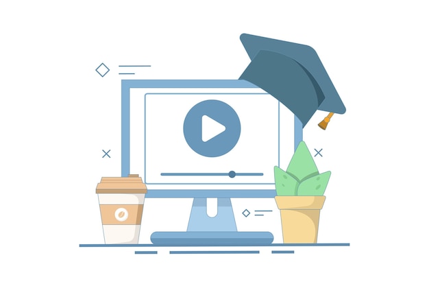 Ilustração vetorial sobre o conceito de educação on-line ou a aquisição de conhecimentos para alcançar o sucesso