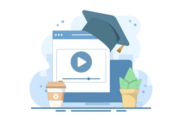 Ilustração vetorial sobre o conceito de educação on-line ou a aquisição de conhecimentos para alcançar o sucesso