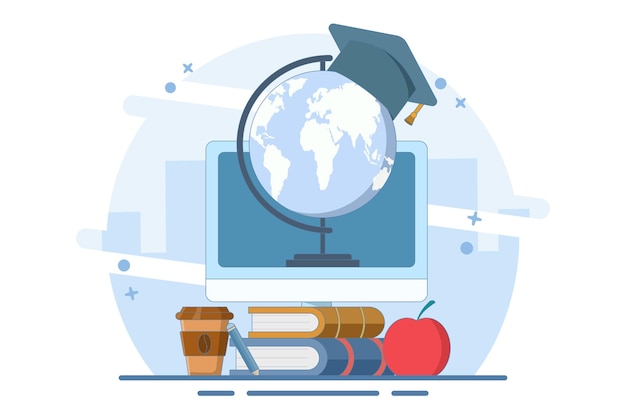 Ilustração vetorial sobre o conceito de educação on-line ou educação em casa