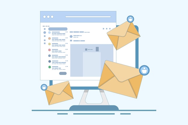 Ilustração vetorial sobre o conceito de email marketing ou comunicação por email para negócios