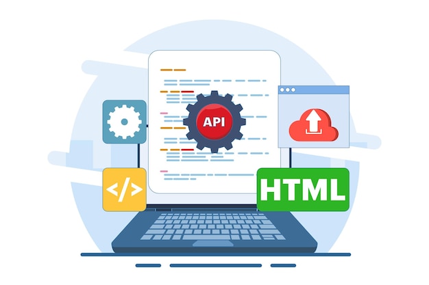 Ilustração vetorial sobre o conceito de interface de programação de aplicação ou API