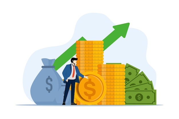Ilustração vetorial sobre o conceito de investimento de crescimento monetário com análise de investimento de caráter