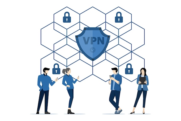 Ilustração vetorial sobre o conceito de rede privada virtual ou serviço vpn no portátil