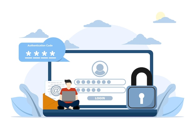 Ilustração vetorial sobre o conceito de verificação em duas etapas ou OTP ou senha de autenticação