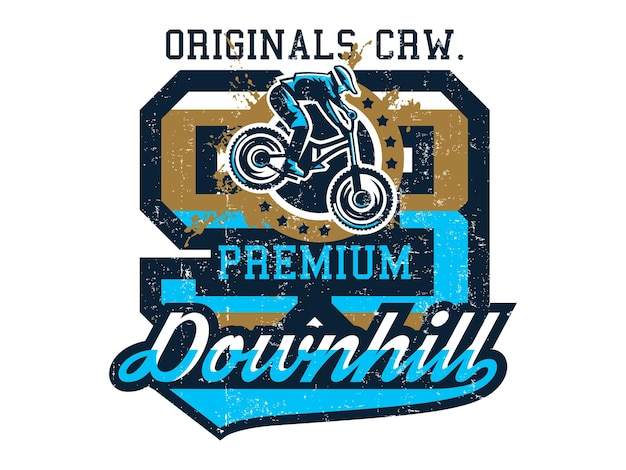 Vetor ilustração vetorial sobre o tema do ciclista de mountain bike realizando um truque em uma bicicleta downhill freeride efeito grunge inscrição de texto tipografia camiseta gráficos impressão banner cartaz