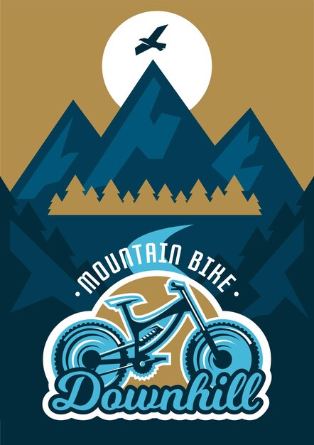 Ilustração vetorial sobre o tema do esporte radical e mountain bike paisagem floresta ar fresco o convite para o evento downhill