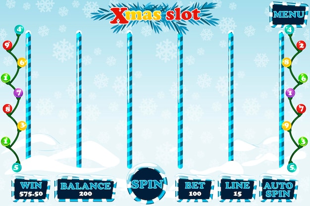 Ilustração vetorial tela giratória do menu da interface do usuário do slot de ano novo ou natal para o jogo