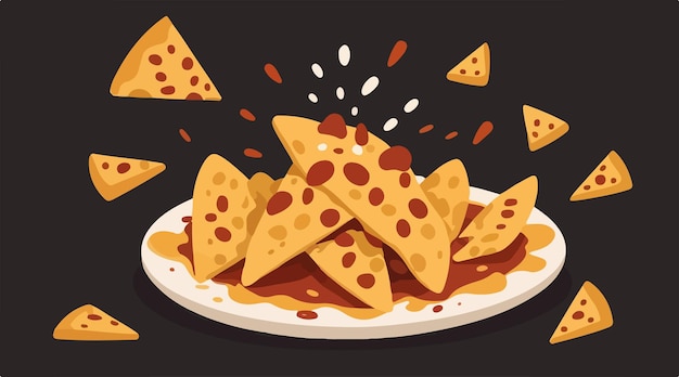 Ilustração vetorial tentadora de nachos de tortilha com queijo