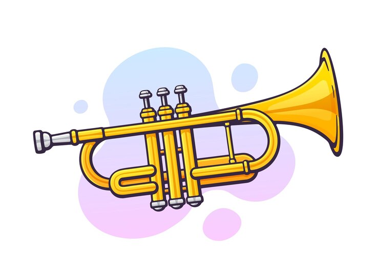 Vetor ilustração vetorial. trombeta de instrumento de sopro de música clássica. equipamento de blues, jazz ou orquestra. clip-art com contorno para design gráfico. isolado em fundo branco