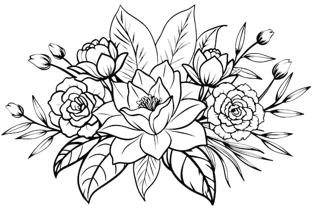 Vetor ilustração vetorial um desenho em preto e branco de flores