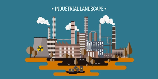 Ilustração vetorial urbanização e revolução industrial poluição do ar por tubos petróleo e gás combustível eps