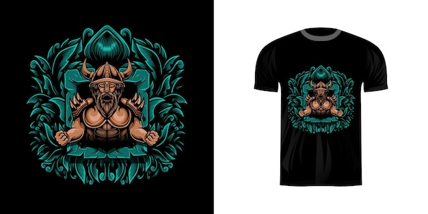 Ilustração viking com gravura ornamento para design de t-shirt