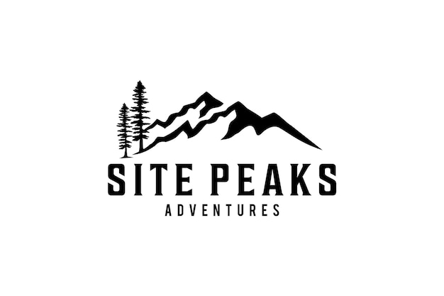 Ilustração vintage alta montanha repicada com design de logotipo de pinheiros